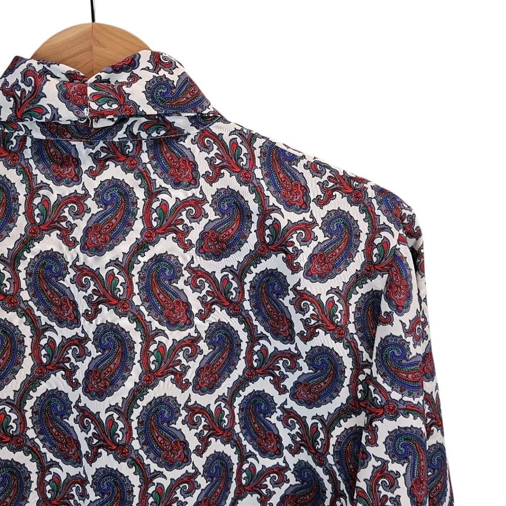 Vintage 1970s Leslie Fay Paisley Bow Collar Blouse Size Medium Red White Retro - Picture 14 of 15